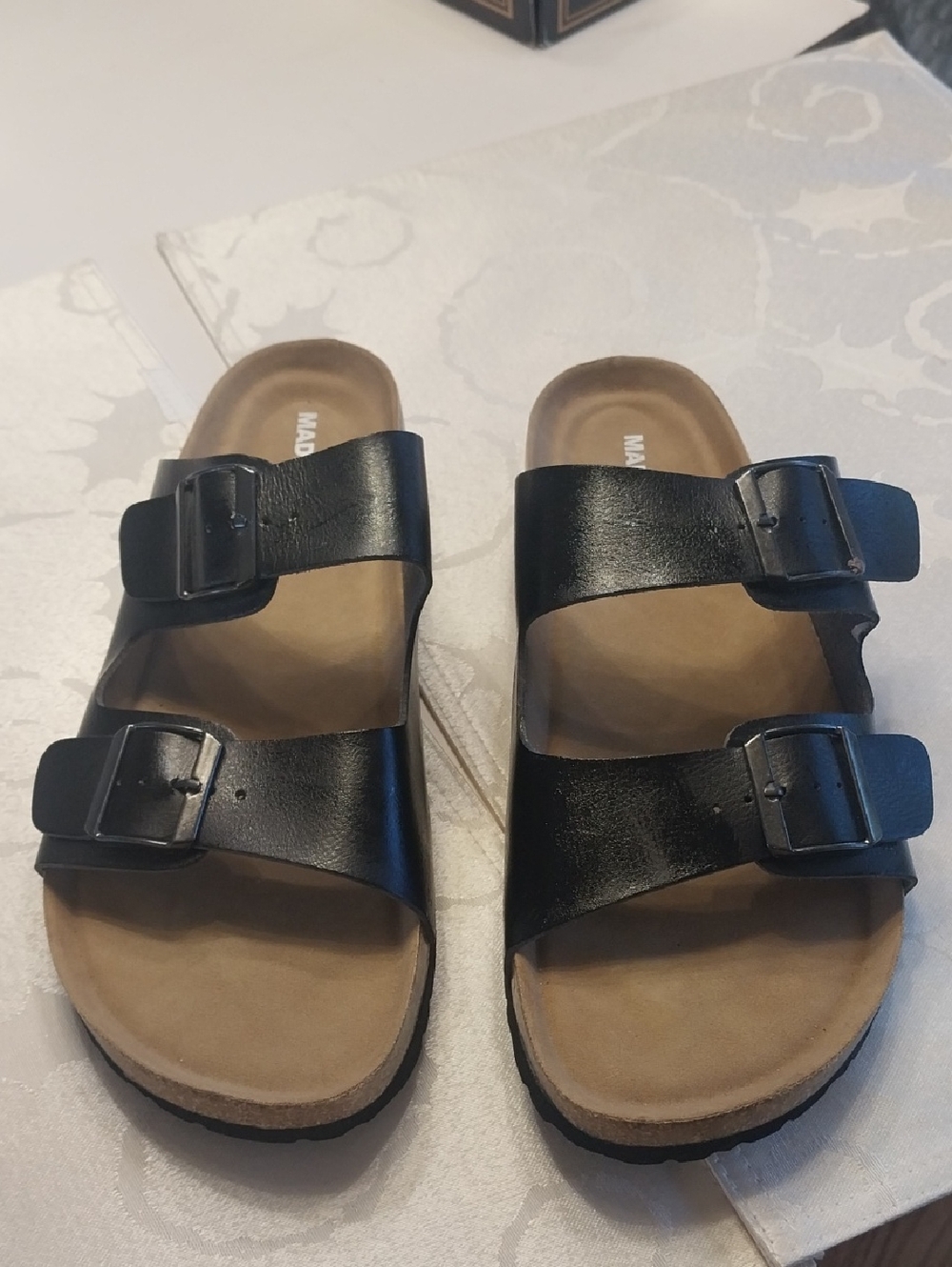 Madden Girl NWOT Brando Slide-on Sandals Size 10 Black Birken-Style Double Strap - Picture 2 of 10
